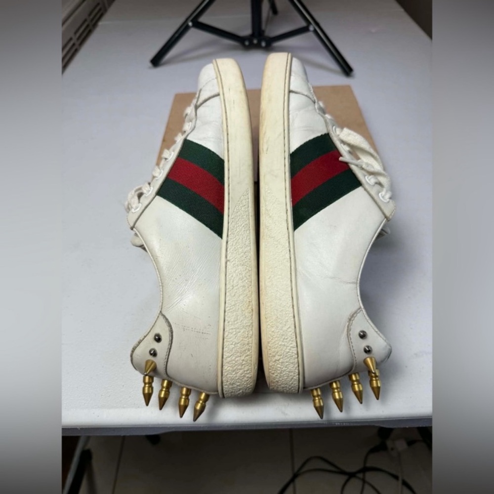 Gucci Sneakers White with Web and Studs Sz 7.5 G / US 8.5 - Picture 11 of 14